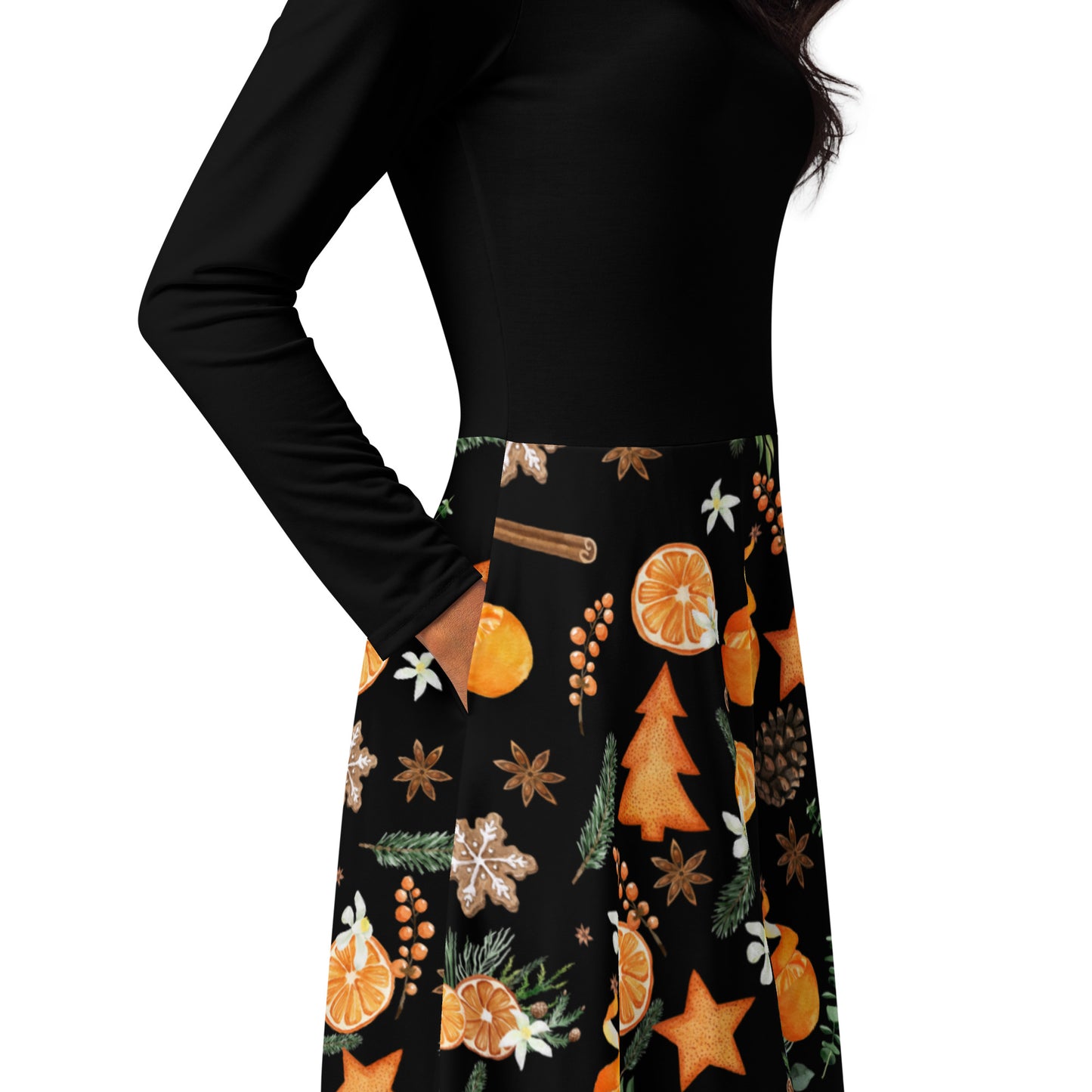Orange Christmas Spice Black Dress