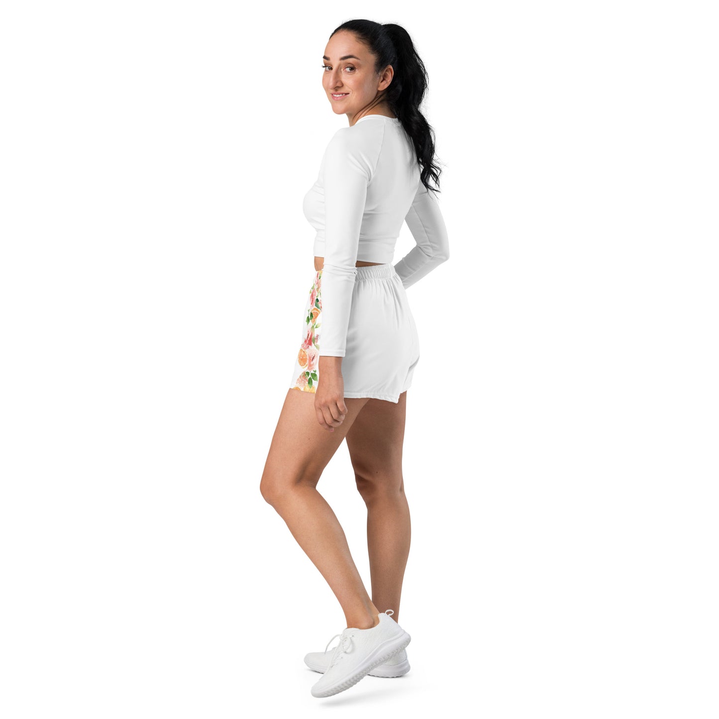 Orange Spring Floral White Women’s Recycled Athletic Shorts