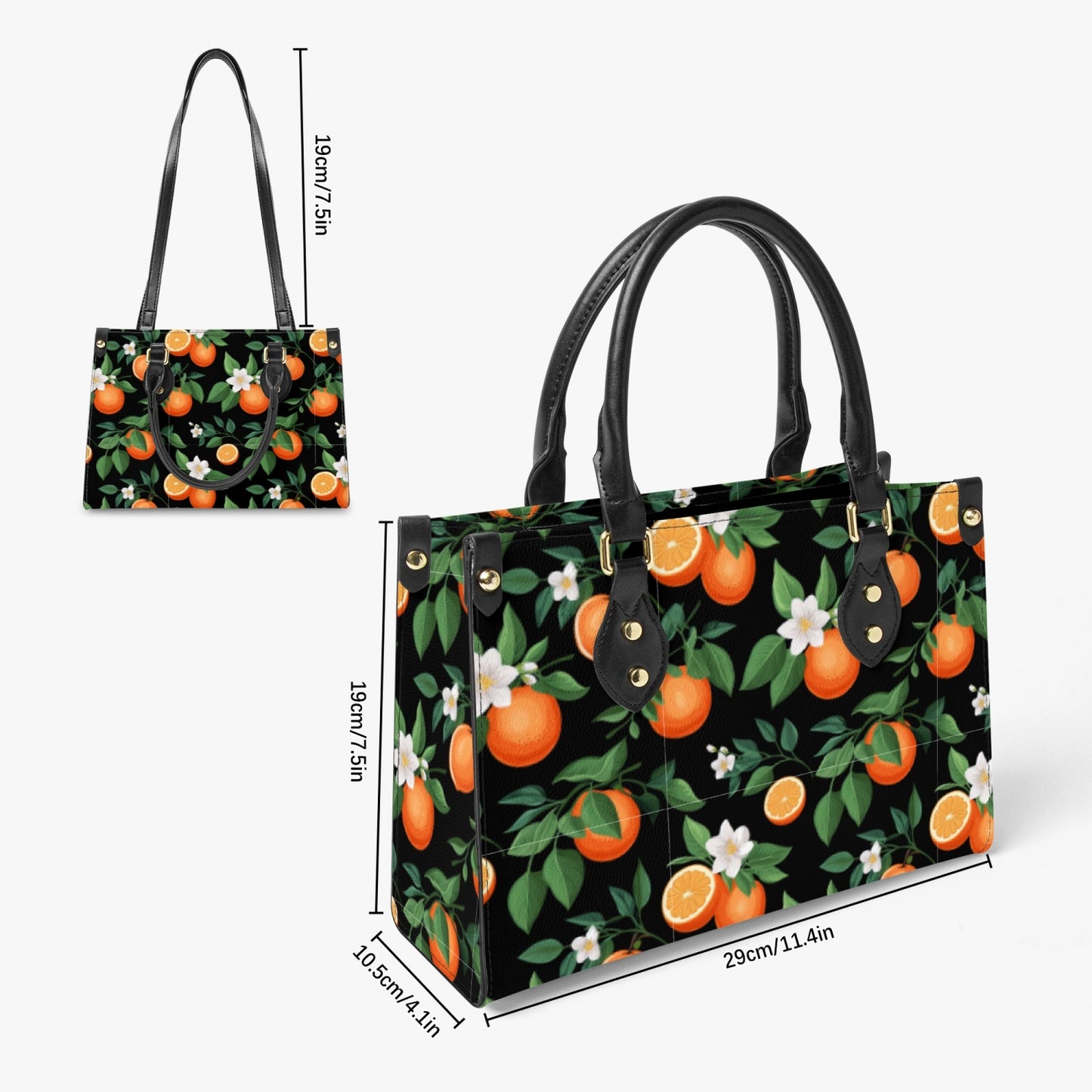 Black Orange Floral Women's Purse - Long Strap