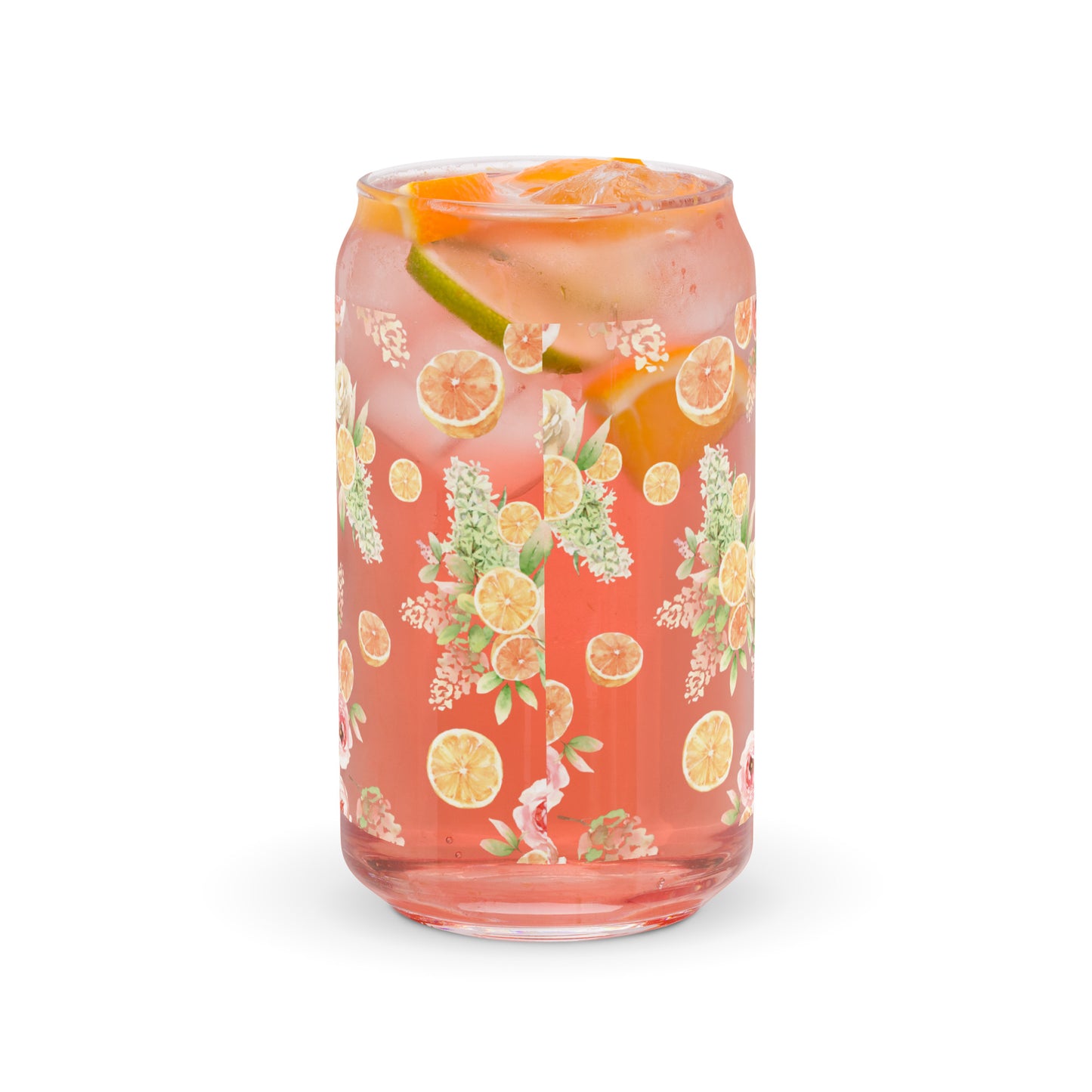 Orange Spring Floral Can-shaped glass