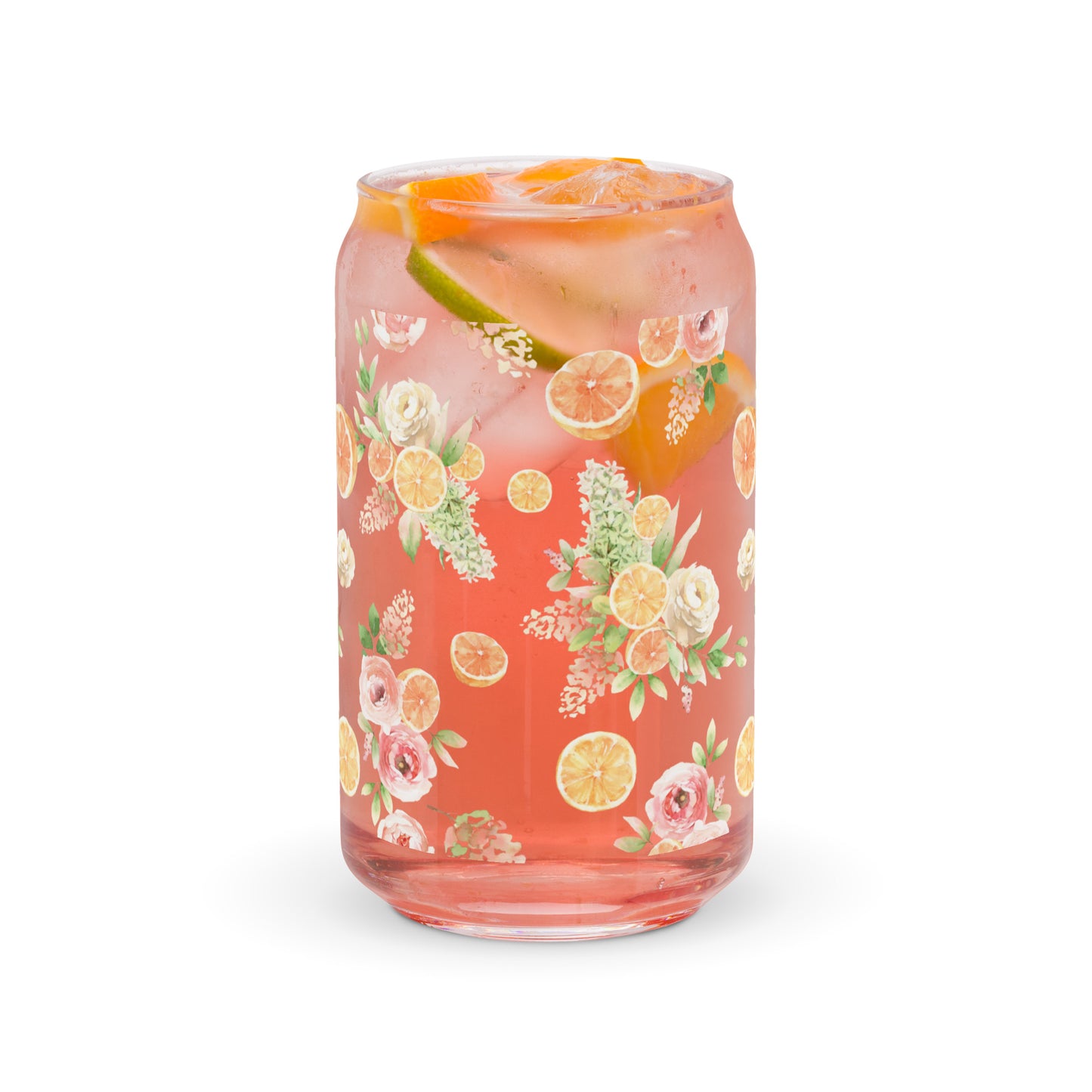 Orange Spring Floral Can-shaped glass