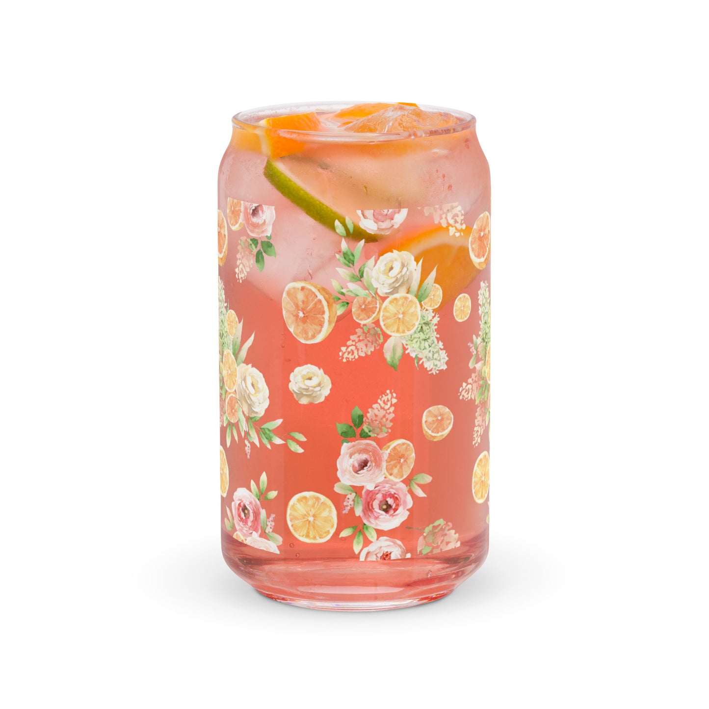 Orange Spring Floral Can-shaped glass