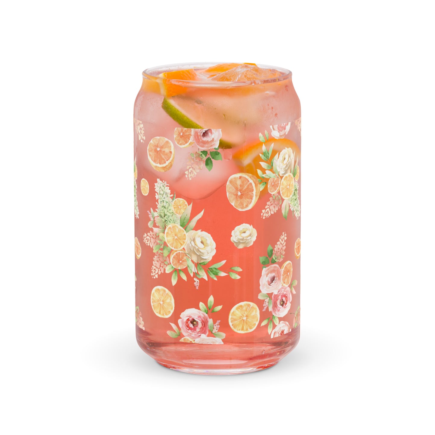 Orange Spring Floral Can-shaped glass