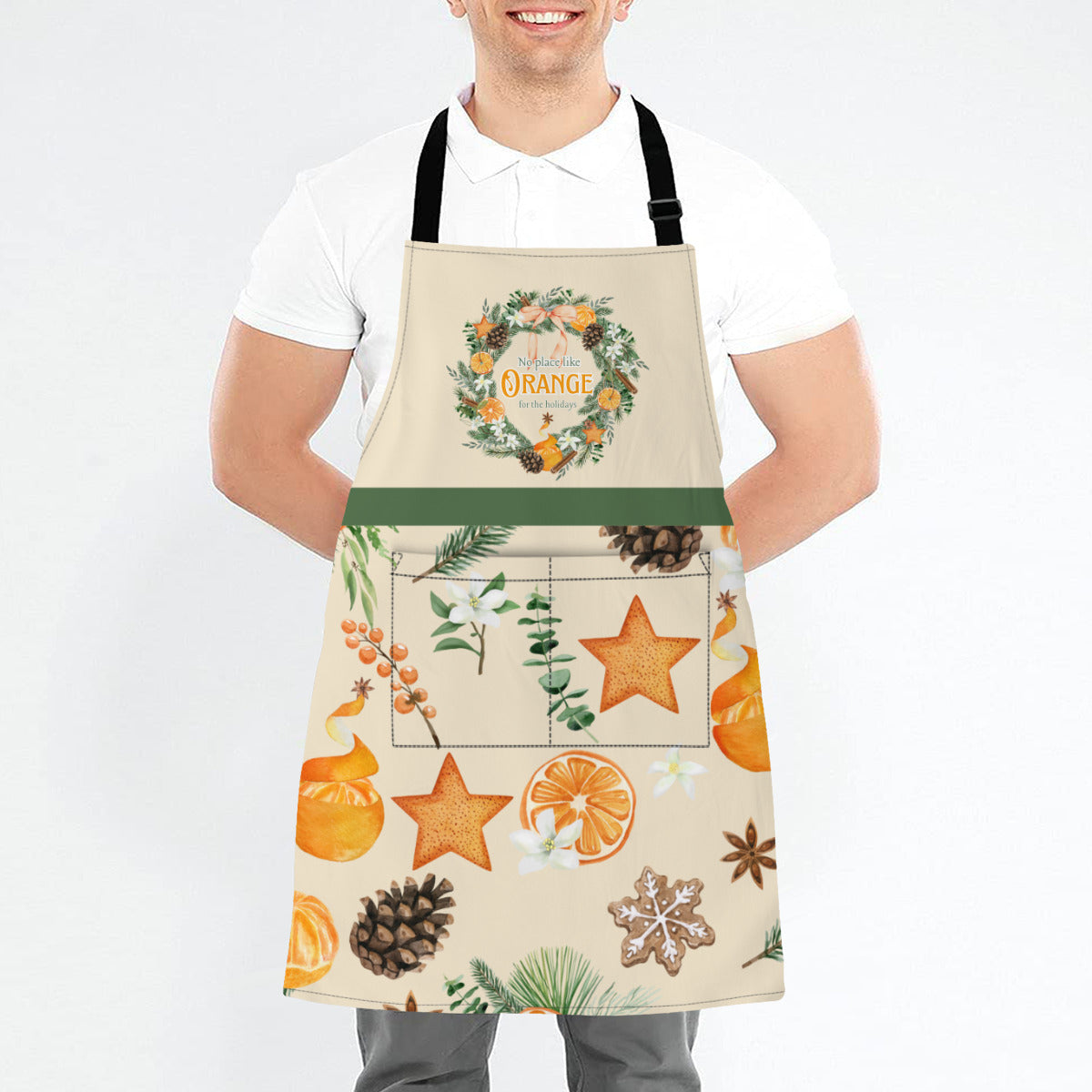 Orange for the Holidays Christmas Apron with Hunter Green Stripe
