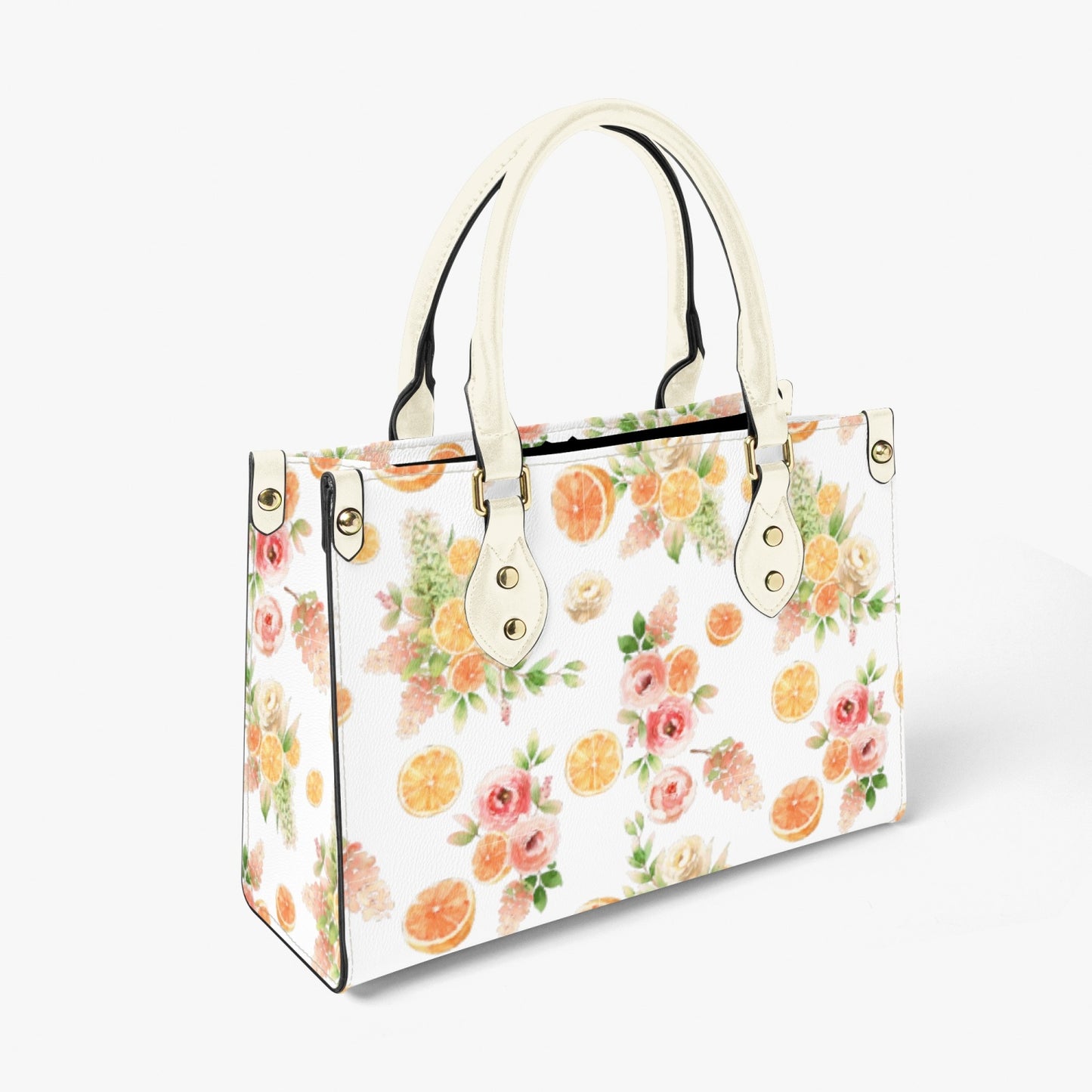 Orange Floral Women's Tote Purse - White