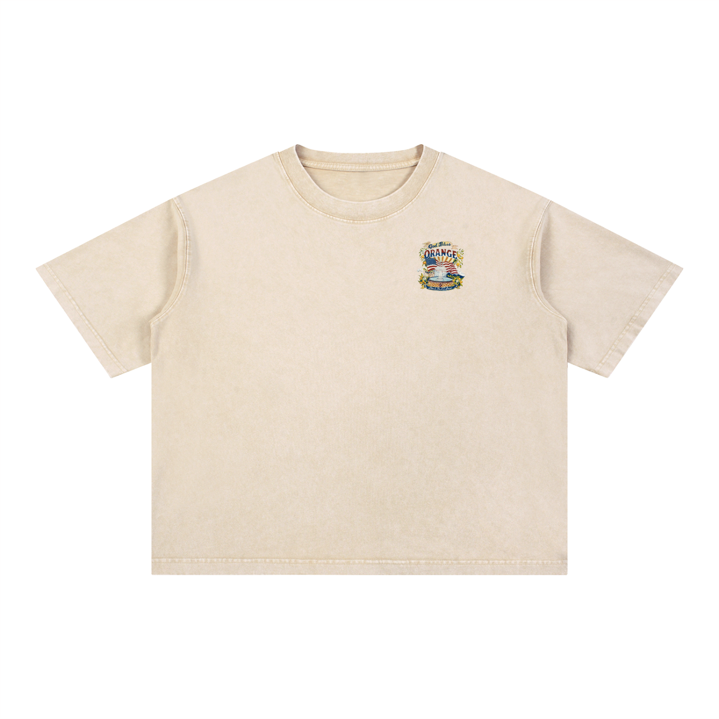 God Bless Orange Mineral Wash Boxy Tee