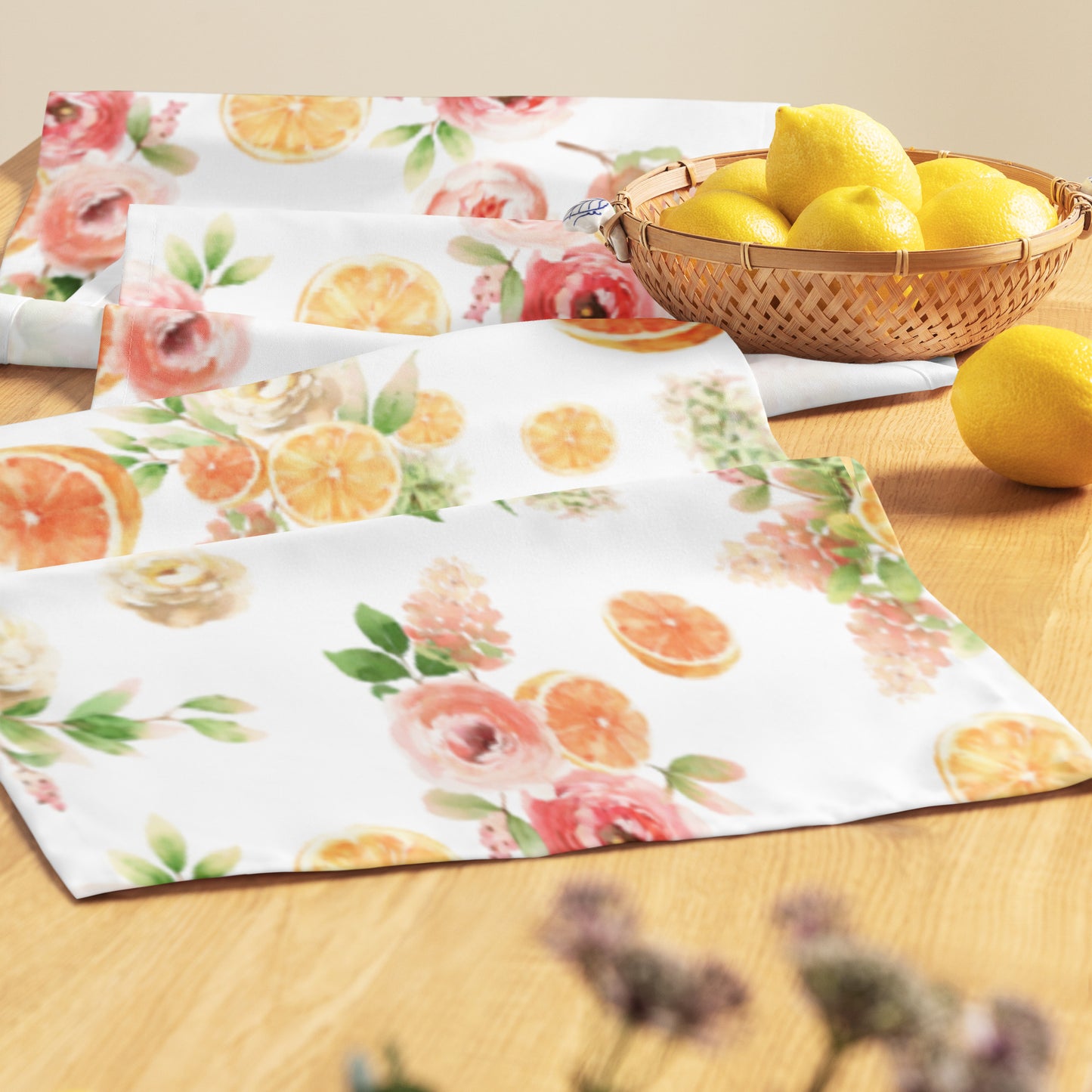 Orange Spring Floral Table runner
