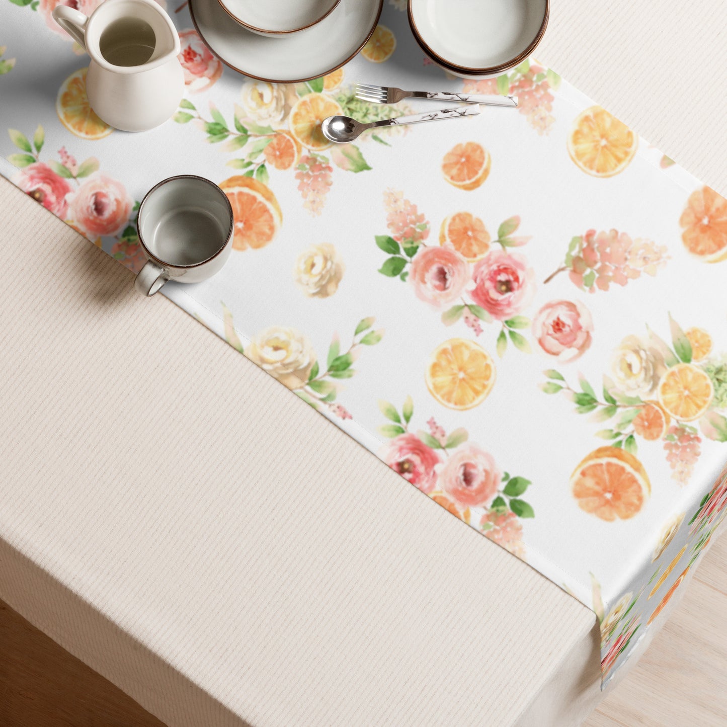Orange Spring Floral Table runner