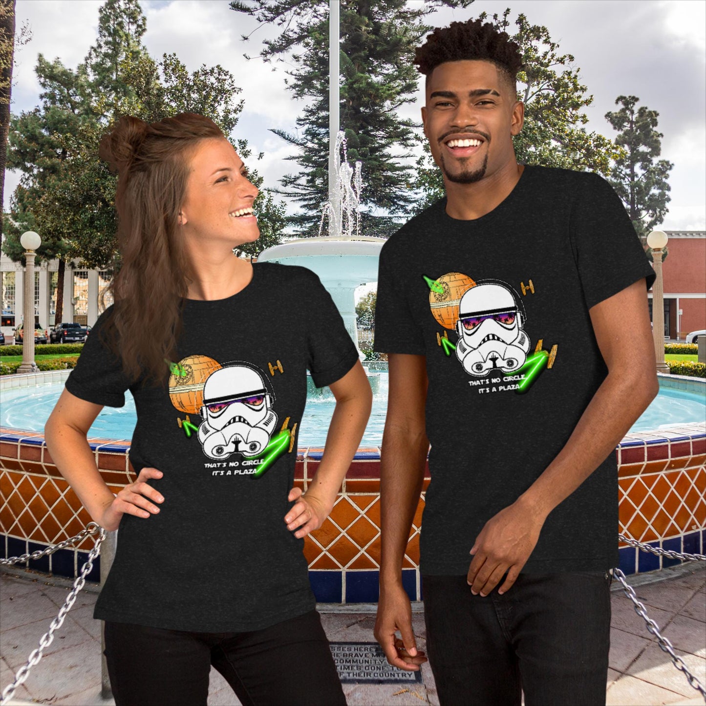 "That's No Circle. It's a Plaza" Unisex T-Shirt in Heather Black