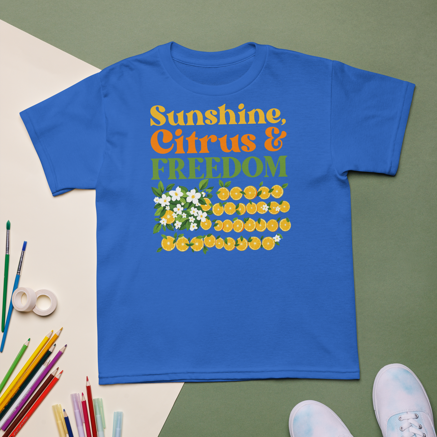 Sunshine, Citrus & Freedom Kids Tee – Orange, CA Pride