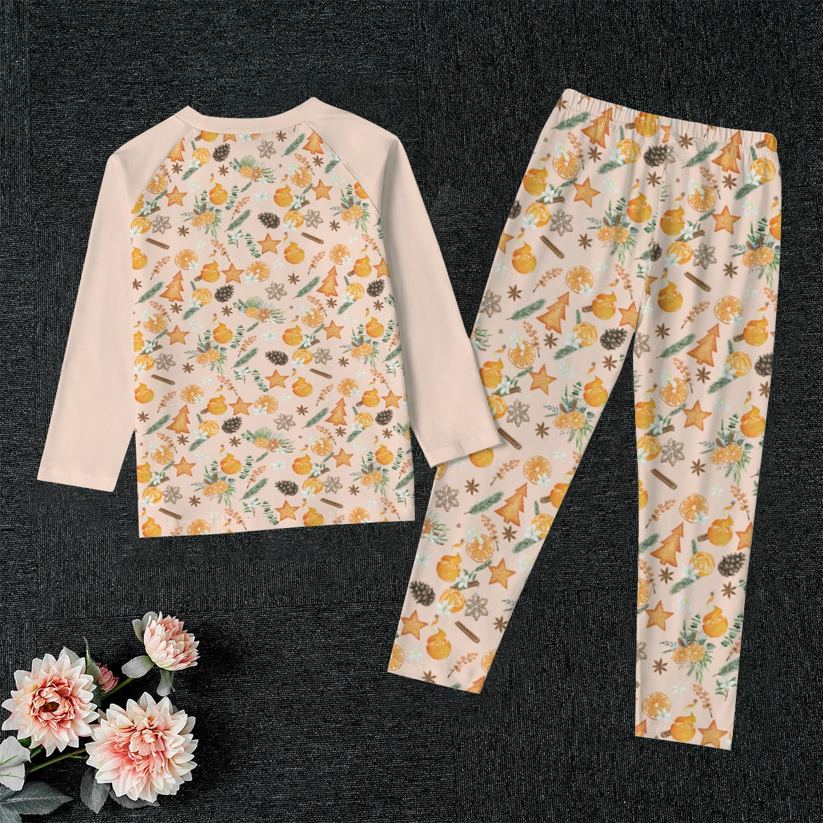 Christmas Citrus Kid's Pajamas - Light Peach
