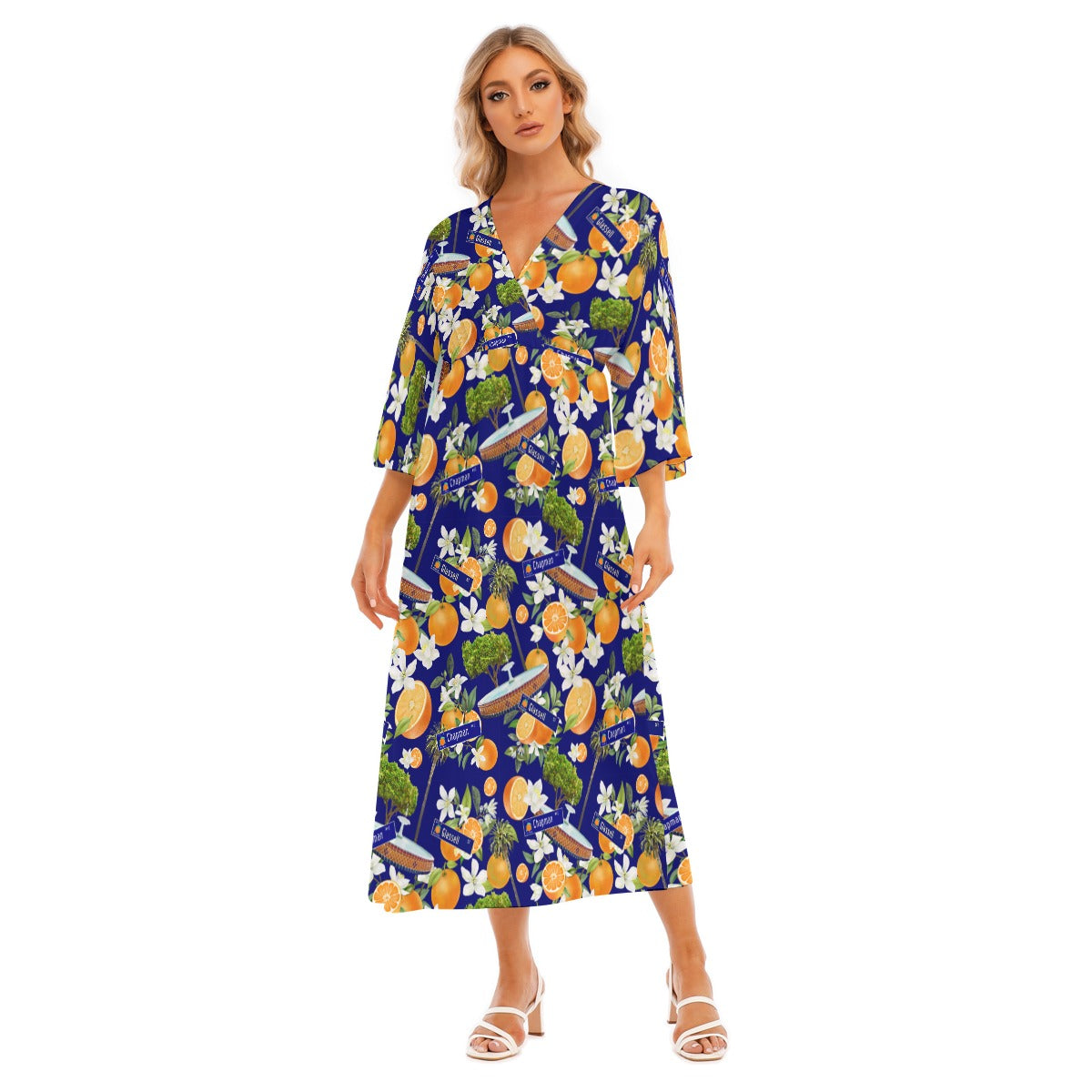 Old Towne Hawaiian All-Over Print Women's Mid-Sleeve Long Dress