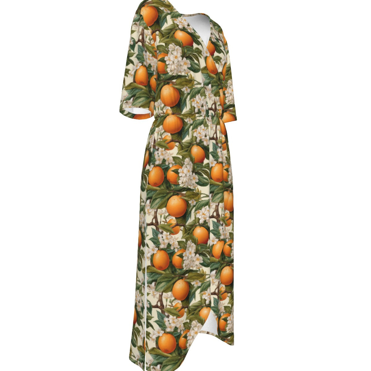 Botanical Oranges Women's Short Sleeve V-neck Dress