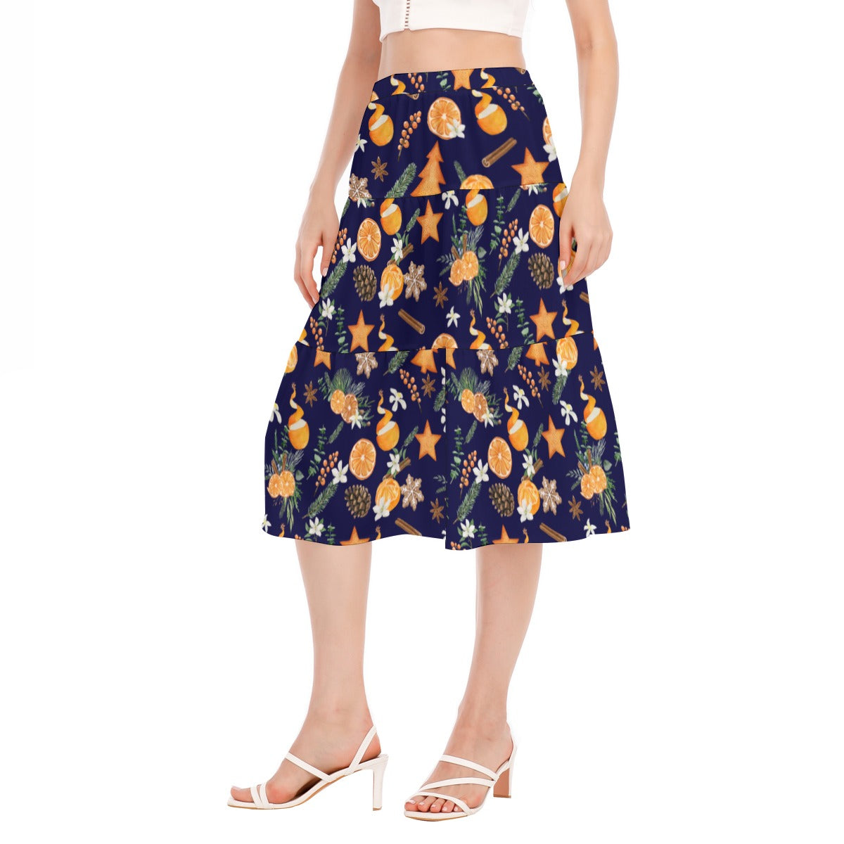 All-Over Print Women's Stitched Pleated Chiffon Skirt