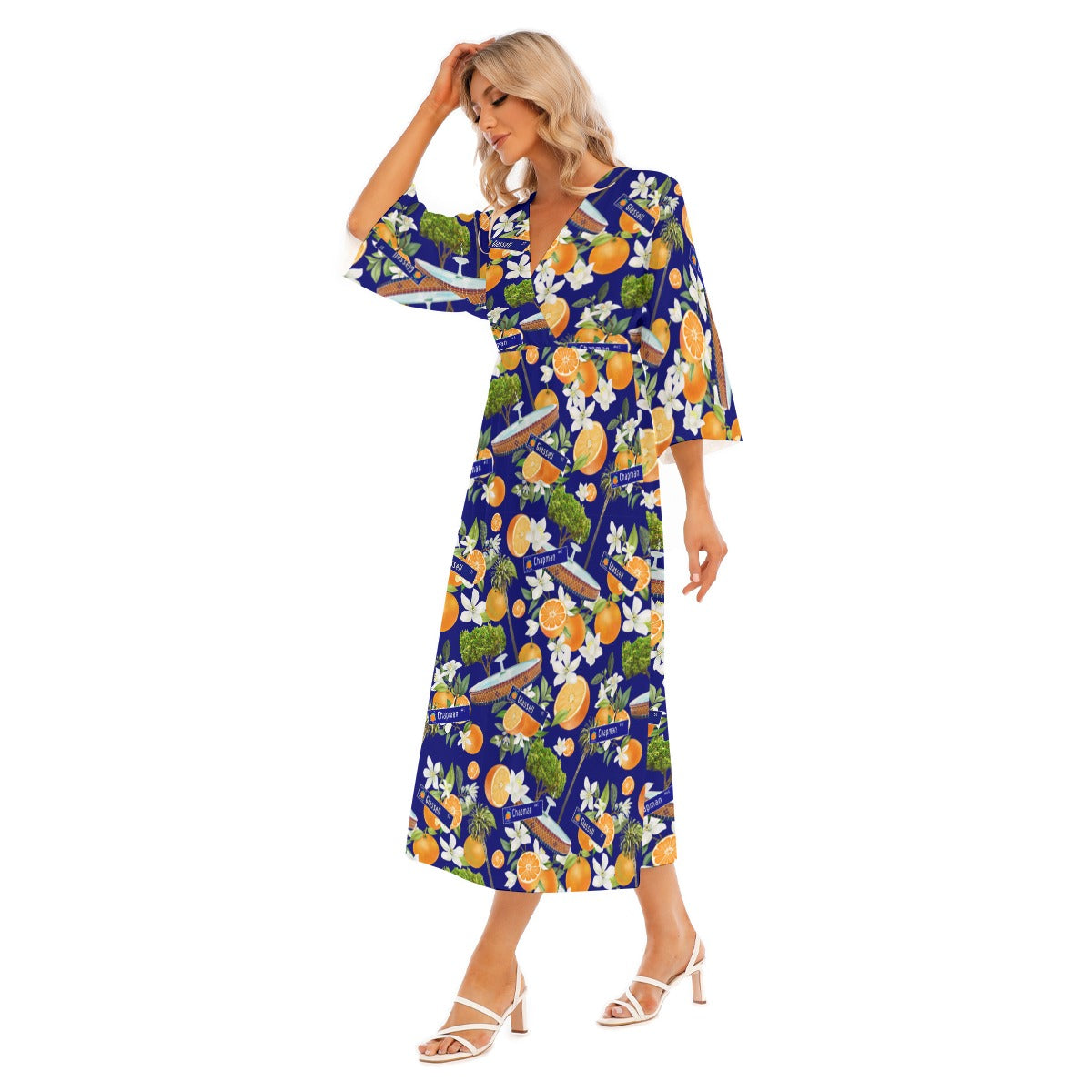 Old Towne Hawaiian All-Over Print Women's Mid-Sleeve Long Dress
