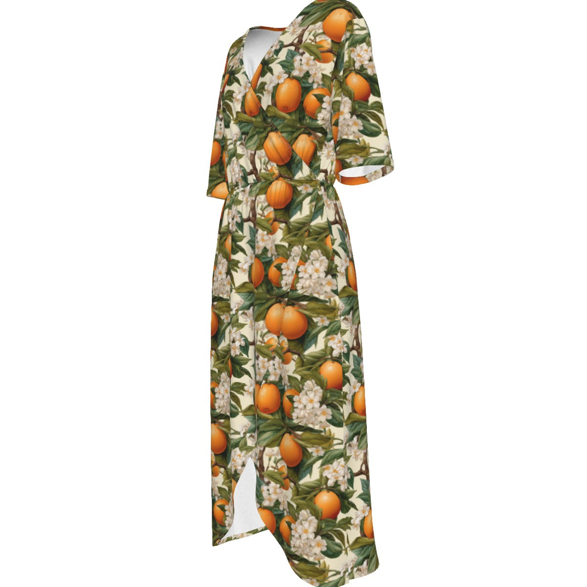 Botanical Oranges Women's Short Sleeve V-neck Dress