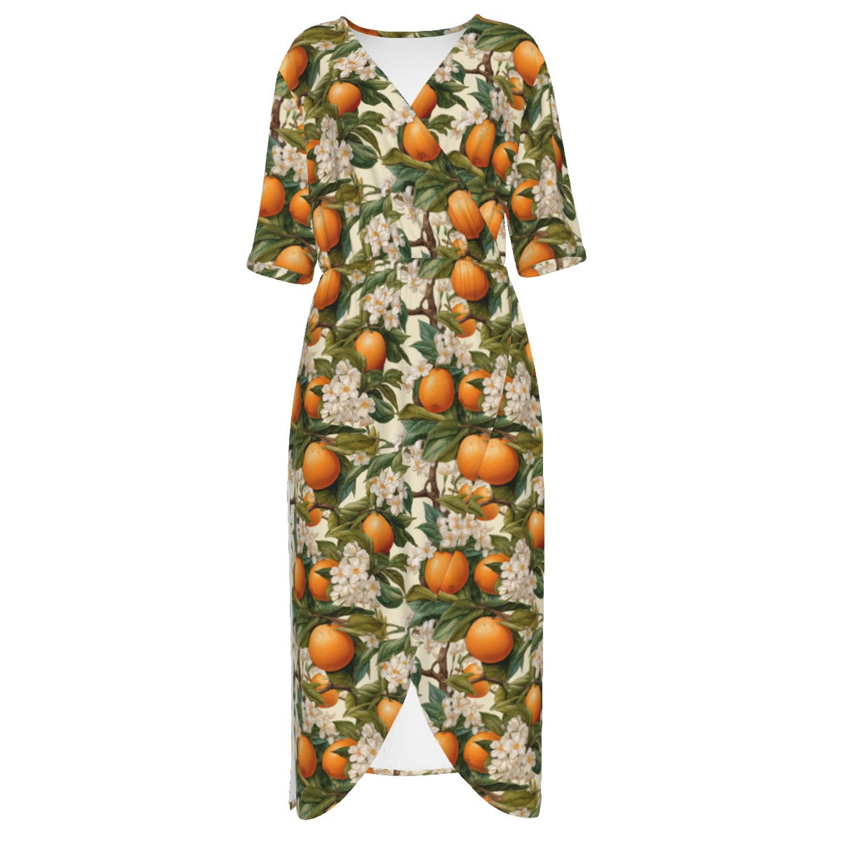 Botanical Oranges Women's Short Sleeve V-neck Dress