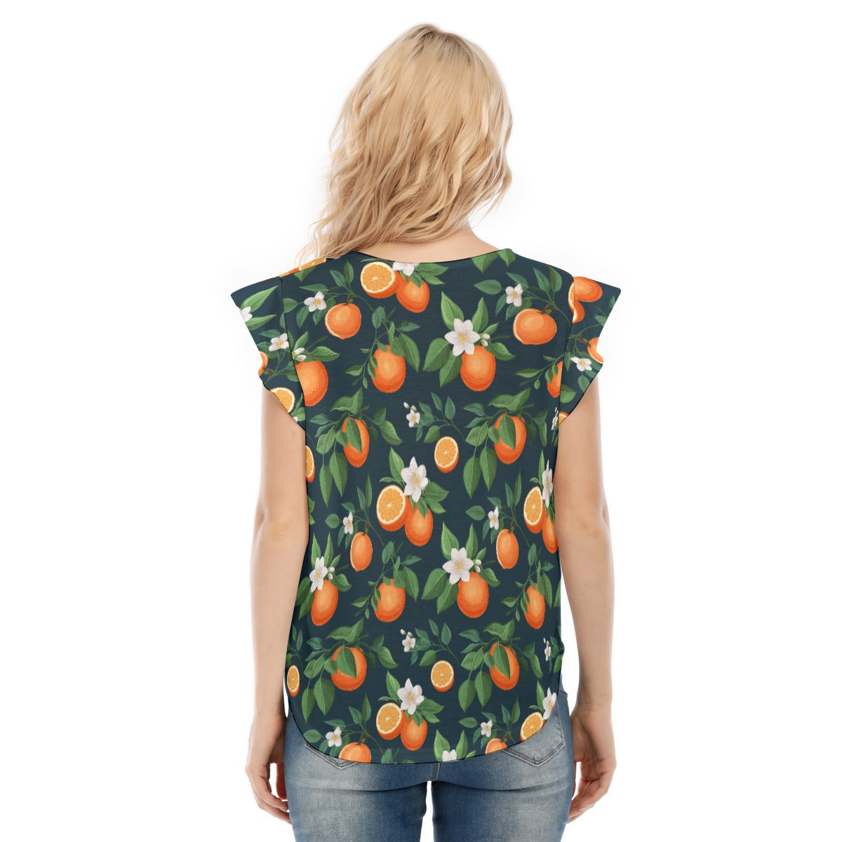 Navy Oranges Women's O-neck T-shirt With Ruffle Sleeves