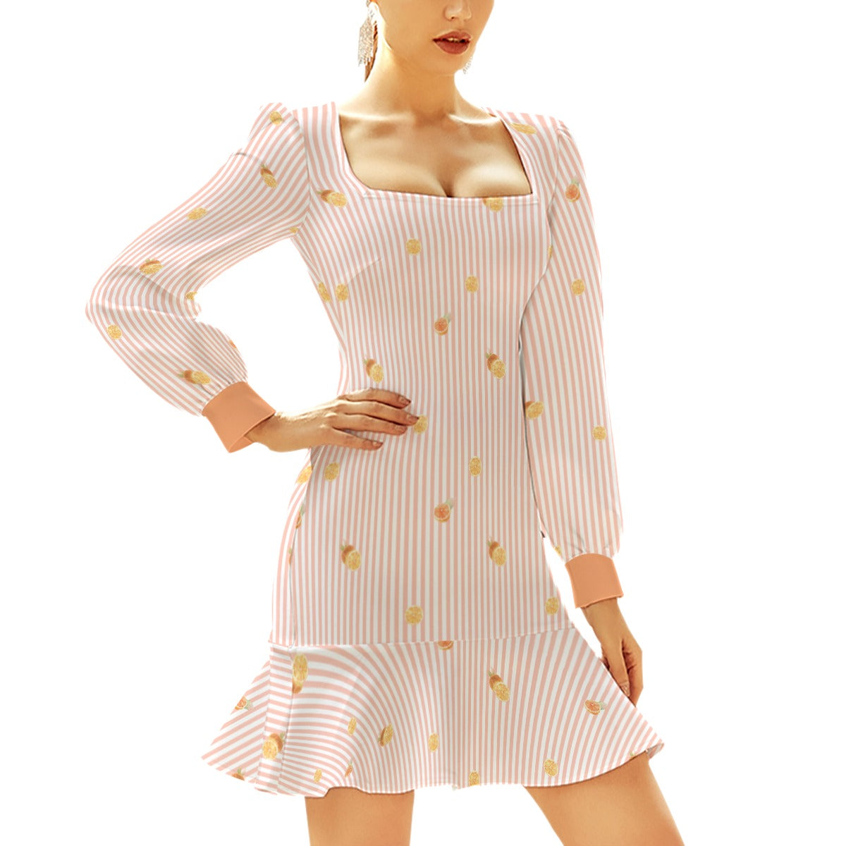 Light Peach Citrus Women's Ruffle Hem Skinny Dress