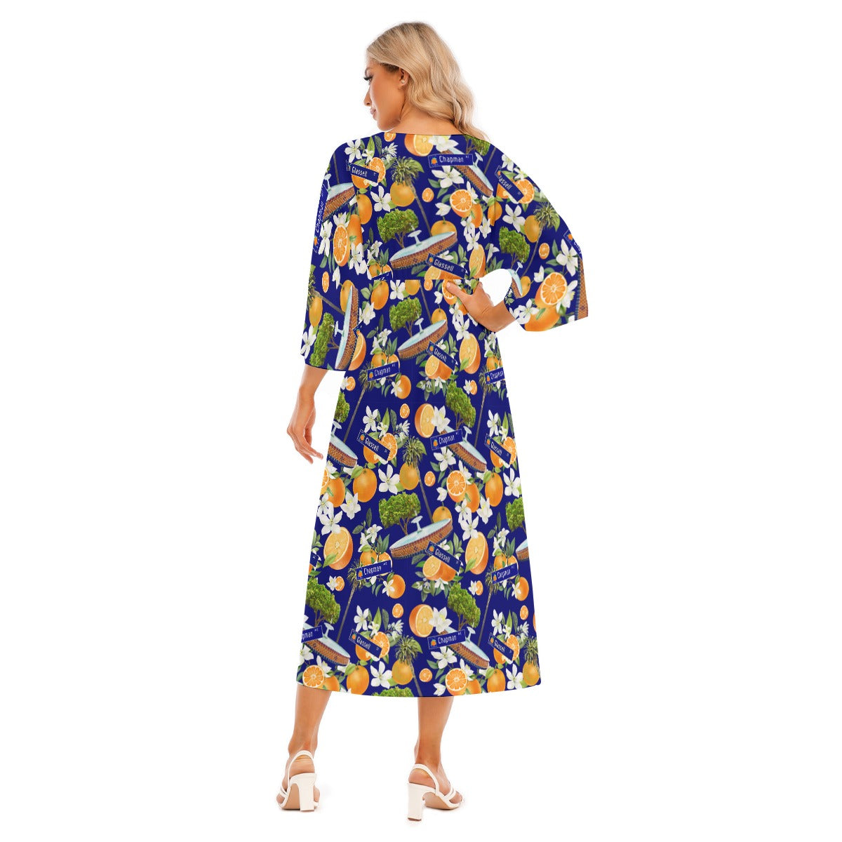 Old Towne Hawaiian All-Over Print Women's Mid-Sleeve Long Dress