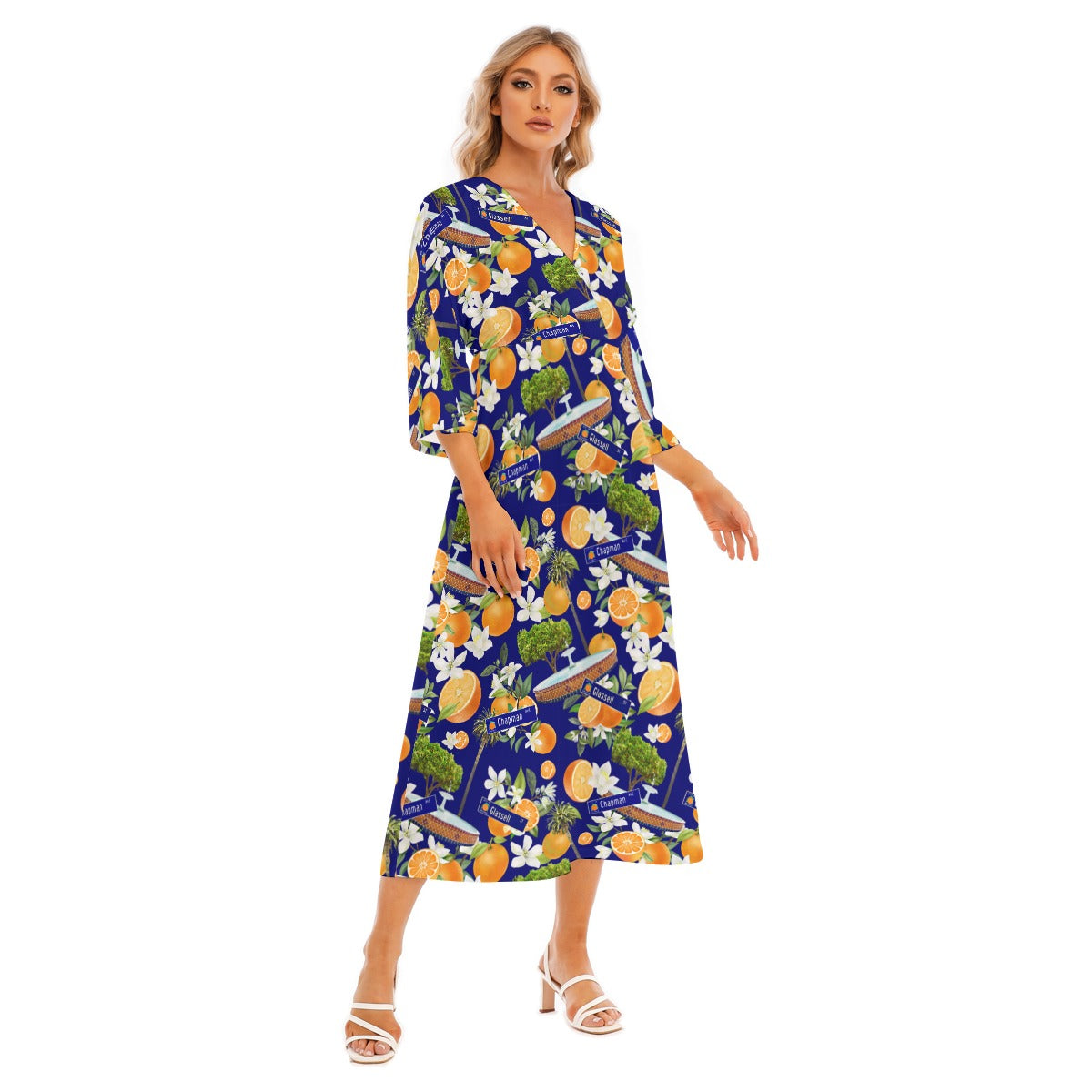 Old Towne Hawaiian All-Over Print Women's Mid-Sleeve Long Dress