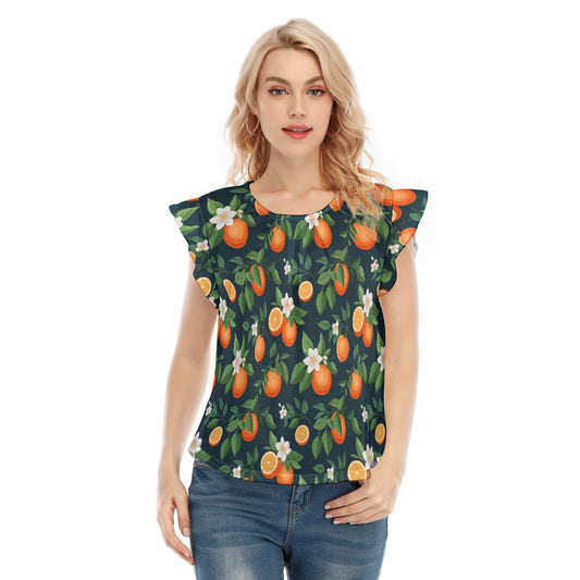 Navy Oranges Women's O-neck T-shirt With Ruffle Sleeves