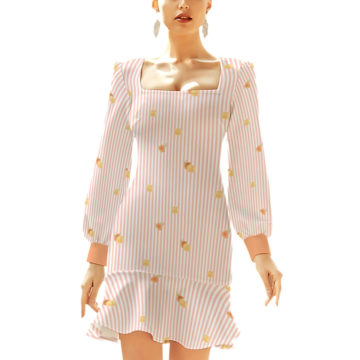 Light Peach Citrus Women's Ruffle Hem Skinny Dress