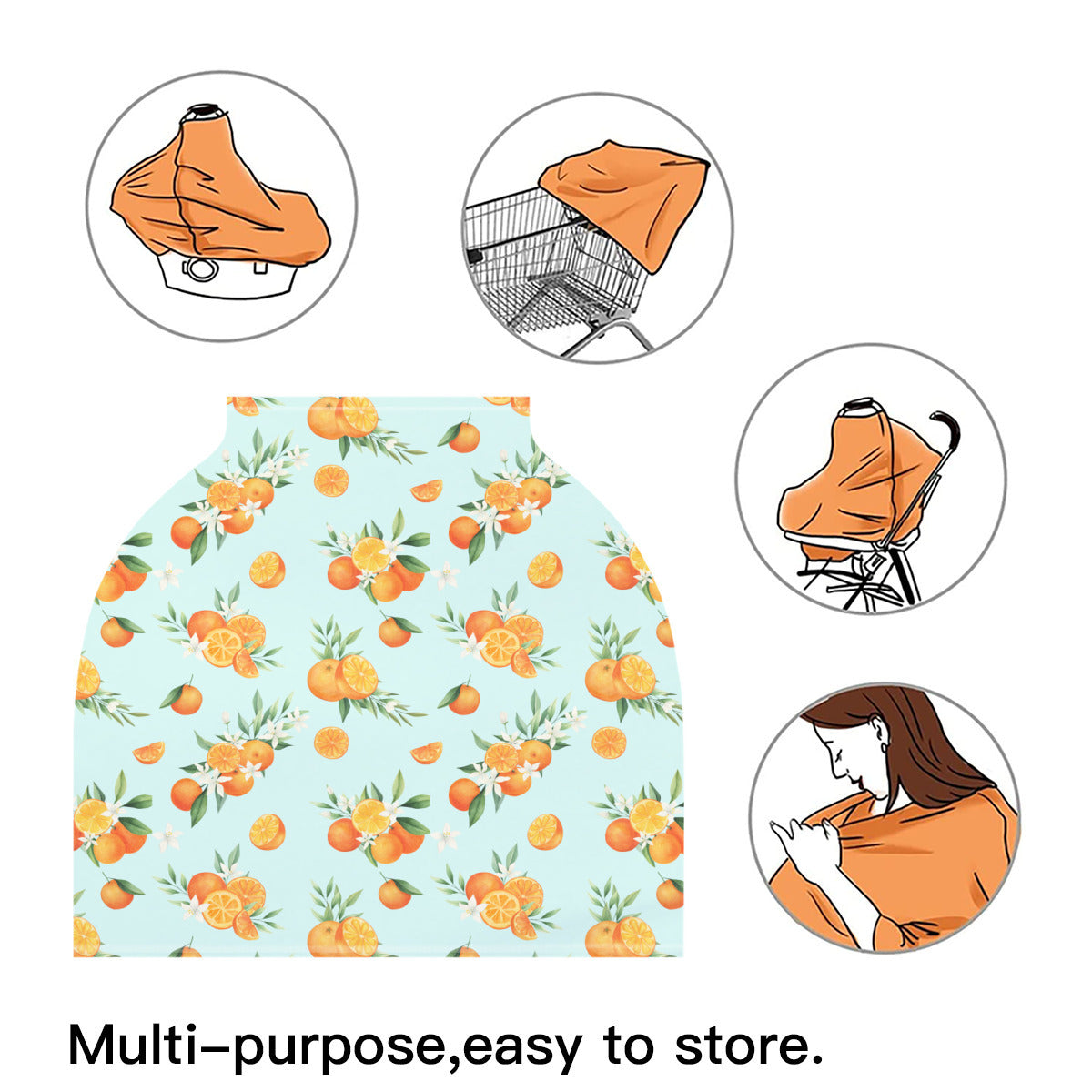 Squeezeable Orange Citrus Nursing Cover in Light Mint