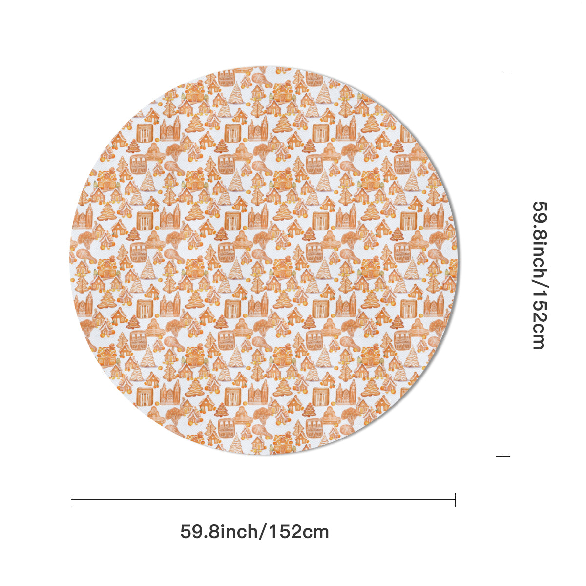 Old Towne Orange Gingerbread Village Round Tablecloth