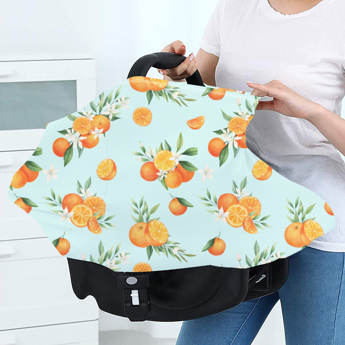 Squeezeable Orange Citrus Nursing Cover in Light Mint