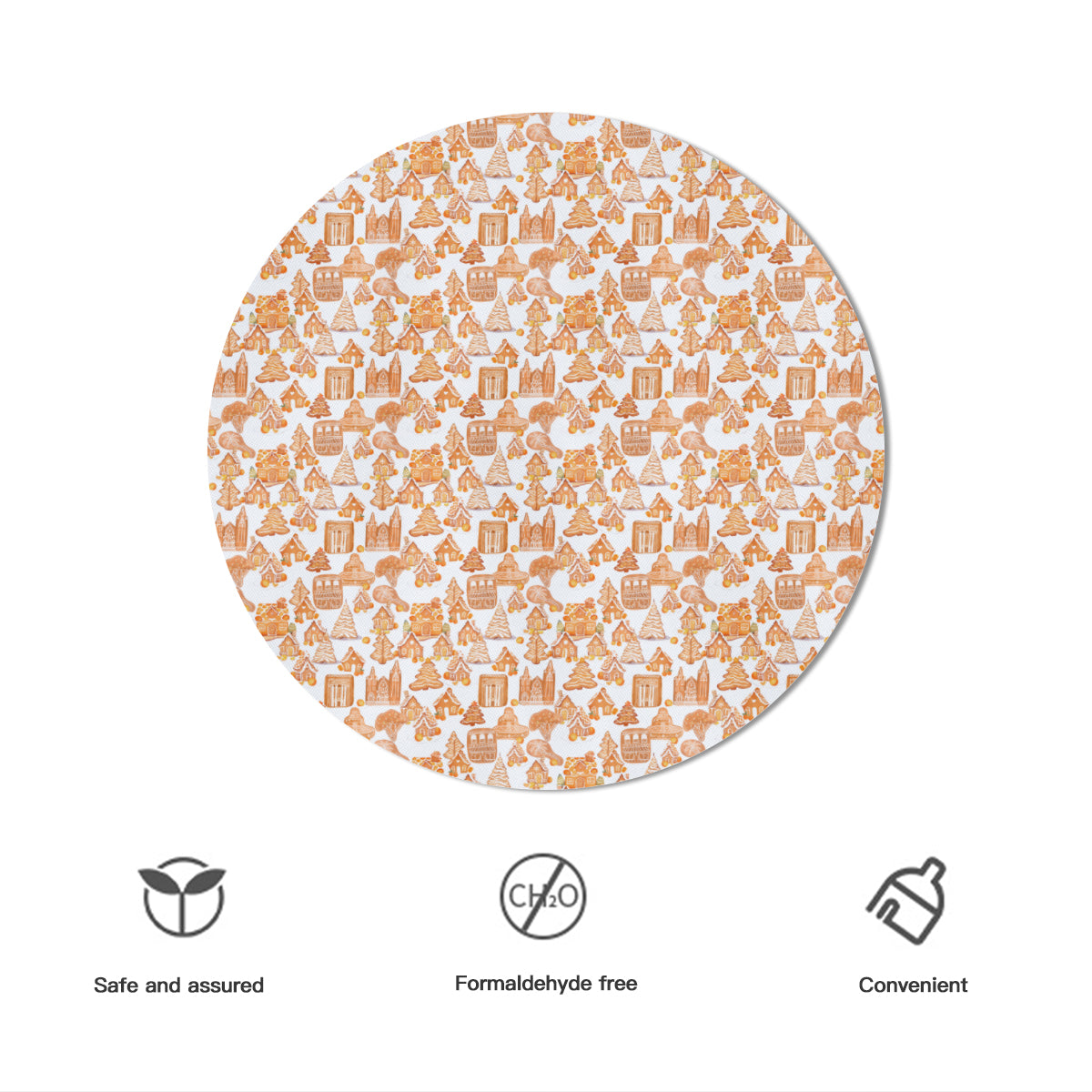 Old Towne Orange Gingerbread Village Round Tablecloth