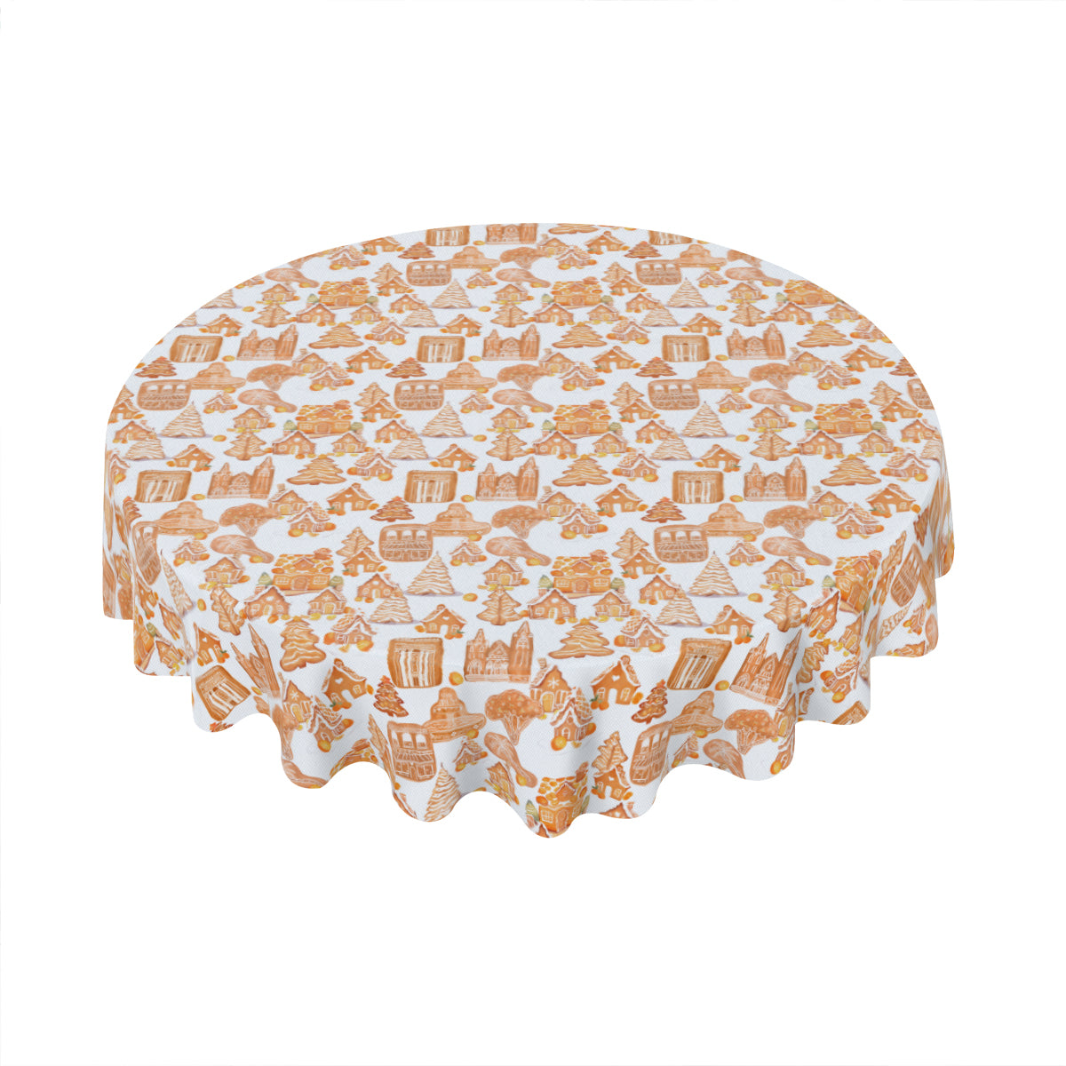 Old Towne Orange Gingerbread Village Round Tablecloth